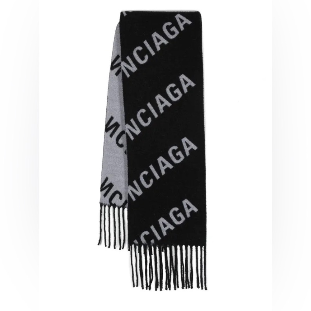 Balenciaga Wool Fringe All Over Blanket Scarf